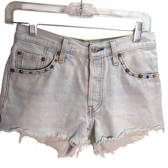 LEVI'S 501 Vintage Cut Off Jean Shorts w/ Studs & Jewels SZ 24 - Picture 2 of 6